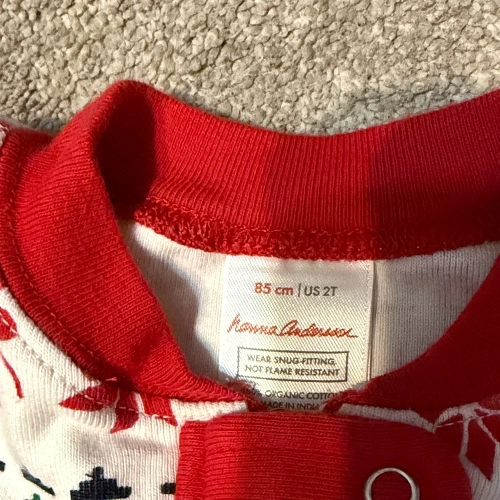 Hanna Andersson Christmas Reindeer Print Full Zip Open Footie Pajamas Size 2T
